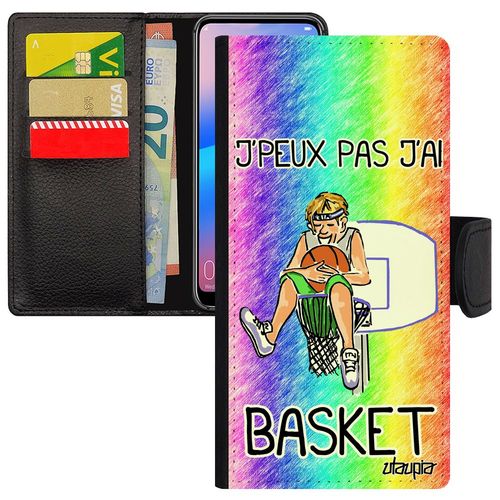 Coque J'peux Pas J'ai Basket Rabat Honor 8a Cuir Portefeuille Motif Bd Jo Drole Sport Telephone Housse Humoristique Nba Vert Comique