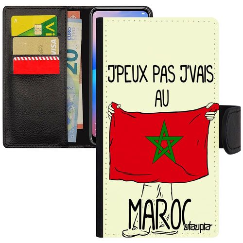 Coque Iphone 6 6s Simili Cuir Portefeuille Porte Cartes J'peux Pas J'vais Au Maroc Football Jo Can Foot Humour Made In France