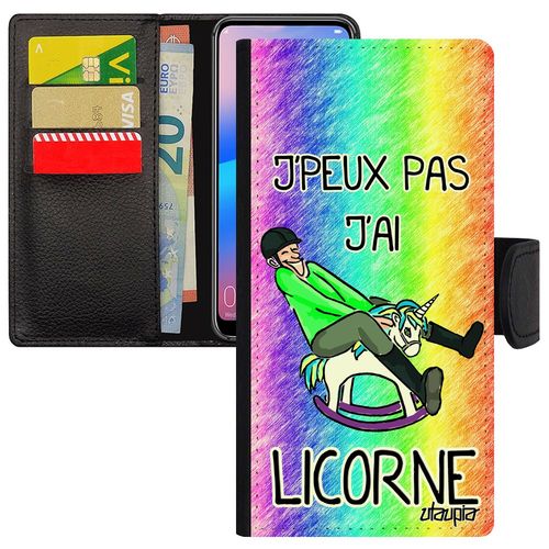 Coque Humour J'peux Pas J'ai Licorne Huawei Mate 10 Lite À Rabat Porte Cartes Smartphone Humour Cheval Etui Bd Pas Cher Vert Comique