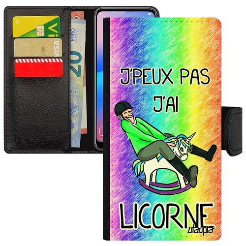 Coque Pour Honor 9 Simili Cuir Rabat Porte Cartes Humour J'peux Pas J'ai Licorne Humour Vert Design Comique Humoristique Portable De