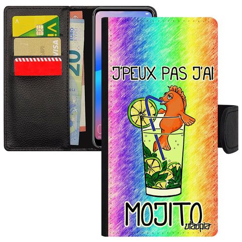 Coque J'peux Pas J'ai Mojito Pour Honor 9 Cuir Rabat Portefeuille Drole Vert Design Personnalisé Portable Texte Comique Bd Bourré De