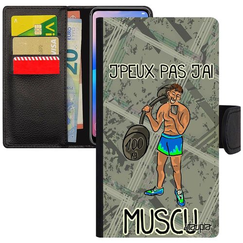 Coque Pour Iphone 7 Plus Simili Cuir À Rabat J'peux Pas J'ai Musculation Texte Bande Dessinée Unique Drole Sport Portable Gris