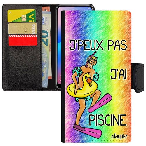 Coque Honor 9 Simili Cuir J'peux Pas J'ai Piscine Mobile Drole Vert Humour Natation Telephone Case Bd Comique Sport Made In France