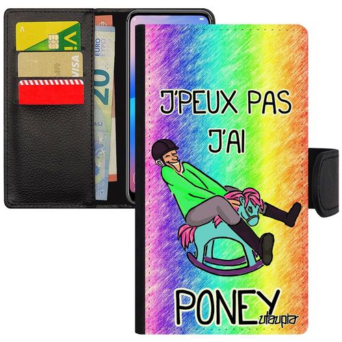 Coque Pour Iphone Xs Max Rabat Portefeuille Humour J'peux Pas J'ai Poney Bd Drole Humour Antichoc Etui Equitation Comique Vert