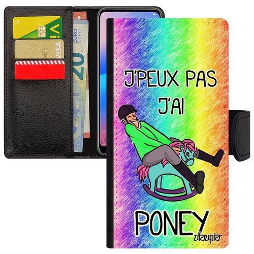 Coque Samsung Galaxy A3 2016 Cuir Humour J'peux Pas J'ai Poney Vert Cheval Cover Comique De Protection Case Equitation Personnalisé