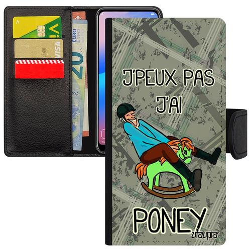 Coque A8 2018 Rabat Portefeuille J'peux Pas J'ai Poney Humoristique Aqua Bande Dessinée Comique Mobile Gris Cheval De Samsung Galaxy