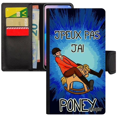 Coque Pour Iphone 6 6s Simili Cuir Rabat Porte Cartes J'peux Pas J'ai Poney Bd Texte Design Drole Aqua Etui Humoristique Bleu
