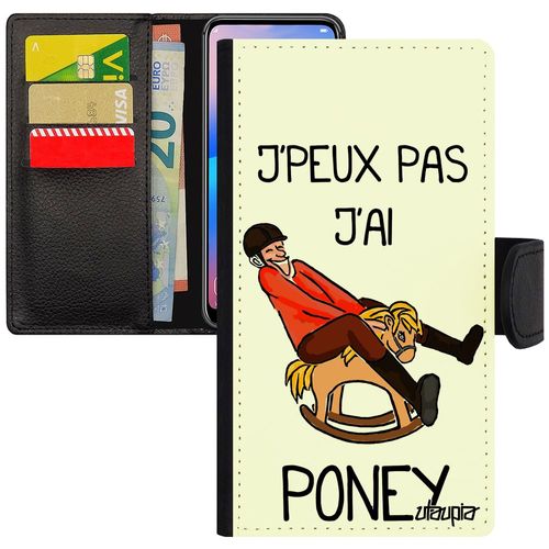 Coque Pour Iphone 6 6s Simili Cuir Porte Cartes J'peux Pas J'ai Poney Personnalisé Case Humour Blanc Comique Telephone Drole