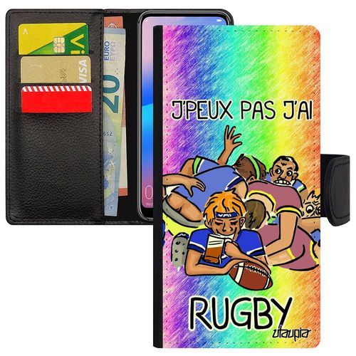 Coque Antichoc Huawei Y6 2018 Rabat Portefeuille J'peux Pas J'ai Rugby Coupe D'europe Humoristique Vert Telephone Humour Cover Bd En