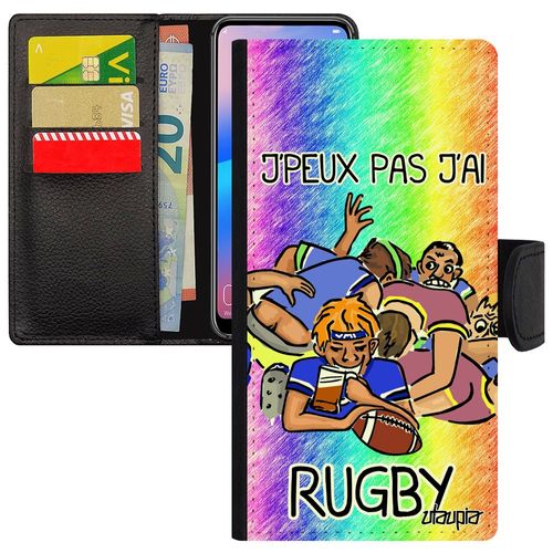 Coque Pour Honor 8 Simili Cuir Rabat Portefeuille J'peux Pas J'ai Rugby Vert Solide Original Comique Humour Humoristique Smartphone