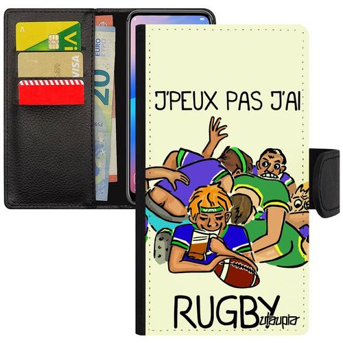 Coque J'peux Pas J'ai Rugby A5 2016 Portefeuille Texte Personnalisé Housse Humoristique Leather Sport Drole Etui De Samsung Galaxy