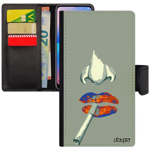 Coque De Protection À Rabat Pour Xiaomi Redmi Note 6 Pro Fumeur Levres Femme Clope Abstrait Smack Cigarette Rigide Jaune Etui Bouche