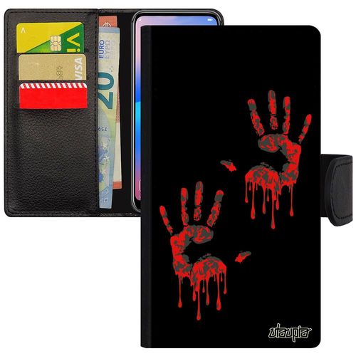 Coque Galaxy J3 2015 Rabat Portefeuille Main Zombie Horreur Sang Noir Case Rouge Peinture Qui Degouline Epouvante Rigide De Samsung