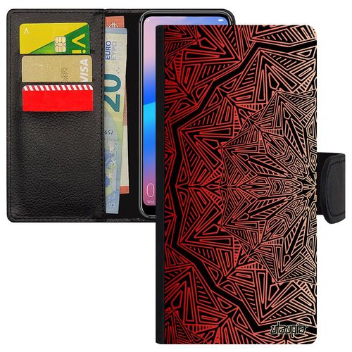 Coque Galaxy A6 Plus 2018 Cuir Portefeuille Mandala Bouddhisme Telephone Personnalisé Rosace Couleur Rouge Mystique Imprimé Samsung