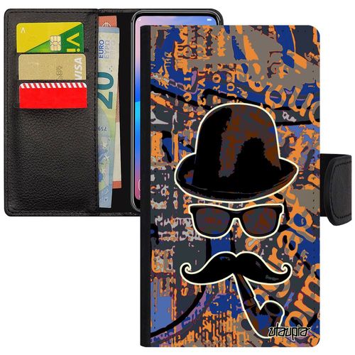 Coque Pour Xiaomi Mi 8 Lite Cuir Silicone Portrait Vintage Rigide Street Art Pipe Homme Garcon Pas Cher Monsieur Lunette Bleu Housse
