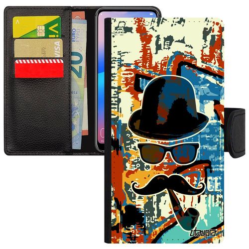Coque Huawei P10 Lite Cuir Monsieur Moustache Street Art Vintage Cadeau D'anniversaire Pu De Protection Antichoc Orange Pipe Mobile