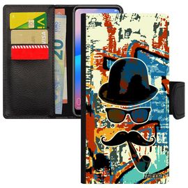 Coque Honor 8a Portefeuille Monsieur Moustache Orange Pipe Street Art Leather Peinture Cadeau D'anniversaire Etui Chapeau Melon Art
