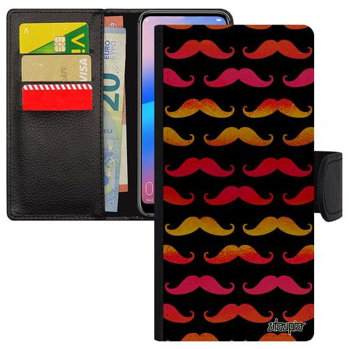 Coque À Rabat Honor 8x Simili Cuir Silicone Moustache Telephone Pipe Peinture Homme Design Case Jolie Vintage Rouge Imprime Image Pu