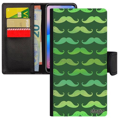 Coque Honor 9 Portefeuille Moustache Vert Leather Imprime Pipe 4g Telephone Motif Fantaisie Peinture Vintage Couleur Chapeau Melon