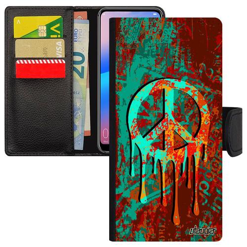 Coque Moto G7 Power En Simili Cuir Rabat Portefeuille Peace And Love Reggae Journal Vert Paix Et Amour Etui Espoir À Clapet Motorola