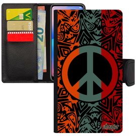 Coque Iphone 6 6s Cuir À Rabat Porte Cartes Peace And Love Mandala Symbole Rasta Etui Hippie Reggae Ragga Dessin Paix Et Amour