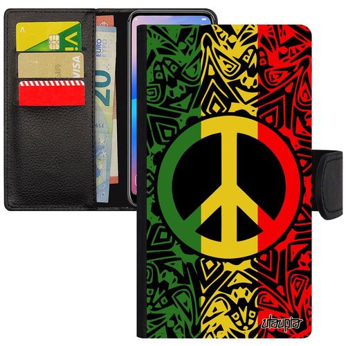 Coque Peace And Love Xiaomi Redmi Note 6 Pro Rabat Portefeuille Reggae Boheme Hippie Antichoc Caoutchouc Jamaique Etui Smartphone De