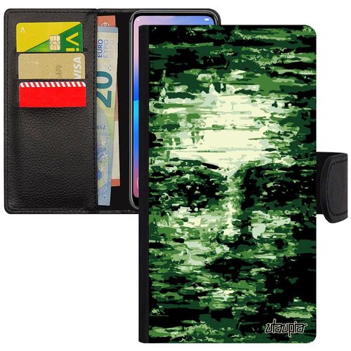 Coque Rabat Iphone X Portrait Vert Peinture Artisanal Visage Personnalisé Art 256 Go Illusion Etui Pochette De Made In France