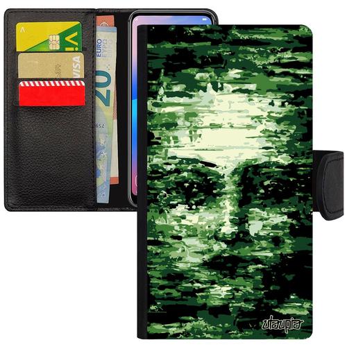 Coque Portrait Iphone Xs En Simili Cuir Rabat Housse Artisanal Art Peinture Vert Visage Illusion Etui Mobile Design Artistique