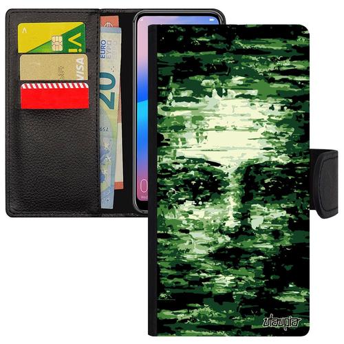 Coque Portrait Rabat Pour Huawei Mate 10 Lite Portefeuille Artisanal Magnetique Femme Vert Peinture Case Etui Visage Made In France