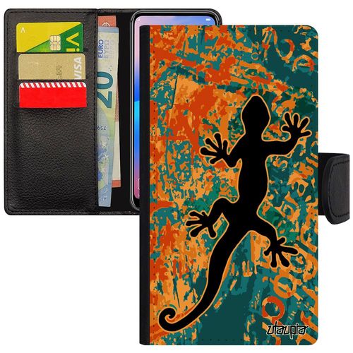 Coque Galaxy J3 2015 Rabat Salamandre Bleu Legendaire Anphibien Animaux Journal Aimantée Rigide Dessin Symbole Portable Noir Samsung