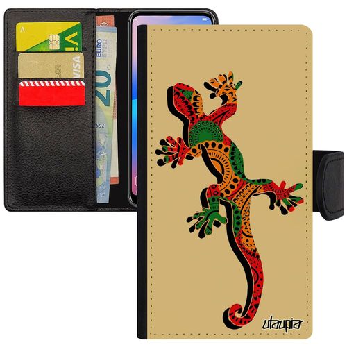 Coque Iphone 7 Plus À Rabat Porte Cartes Salamandre Esprit Du Feu Animaux Solide Fille Ethnique Reggae Rasta Antichoc Cover De