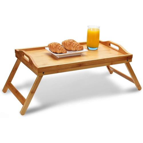 Bambou Petit Déjeuner Au Lit Plateau De Table Avec Pieds Repliables Pour Mangeant Portable Train De Lire, Plateau De Service En Bois Avec Poignée Et Jambes