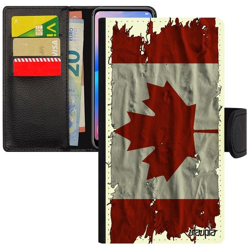Coque Iphone Xs Max Simili Cuir À Rabat Portefeuille Drapeau Canada Canadien Foot 64 Go Case Coupe Du Monde Jeux Olympiques Jo