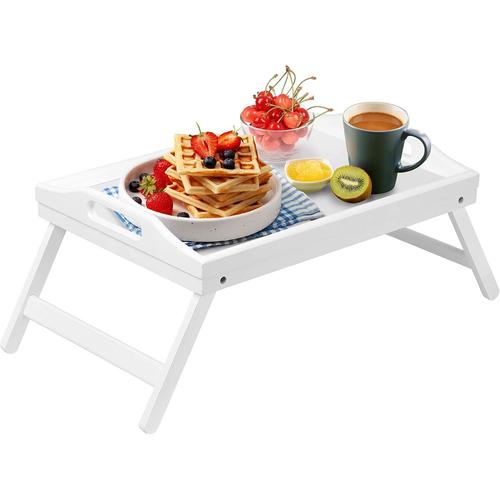 Café Table De Plateau De Lit Pieds Pliants Avec Poignées Plateau De Petit-Déjeuner Pour Canapé Manger, Dessiner, Plateaux En Bambou Servant Sur Les Genoux Plateau De Collation