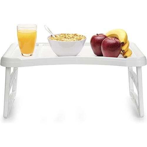 1a-Blanc Plateau Avec Pieds Table Pliante Pour Petit Déjeuner Ou Déjeuner Au Lit Plateau De Lit De Service, Léger, Plateau De Service Avec Pieds Pliants| 51 X 33 Cm, Taille Unique (Blanc)