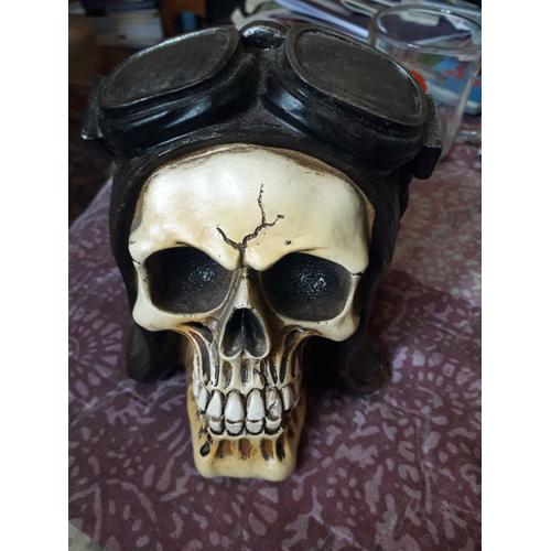 Statue de crâne d'aviateur en résine, décoration créative de Pub à domicile pour Halloween, modèle de figurine d'horreur, artisanat, Sculpture, ornement, cadeau