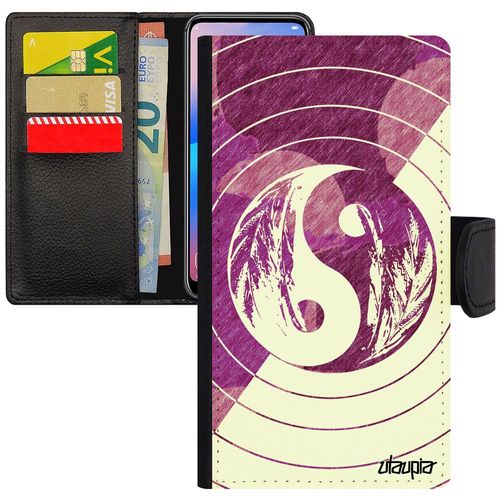 Coque Iphone 7 Plus En Simili Cuir Rabat Portefeuille Porte Cartes Yin Et Yang Couleur Pu Bulle Bien & Mal Cercle Noir De Luxe