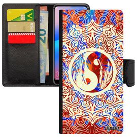 Coque Yin Et Yang De Protection Honor 8a Simili Cuir Portefeuille Rosace Mobile À Clapet Mandala Bien & Mal Orange Artistique Ying