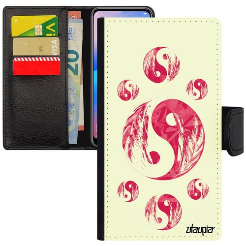 Coque Galaxy J3 2015 Simili Cuir À Rabat Portefeuille Yin Et Yang Motif De Protection Tattoo Masculin Feminin Pochette Japon Samsung