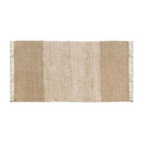 Tapis Déco En Coton Beige Et Blanc À Franges