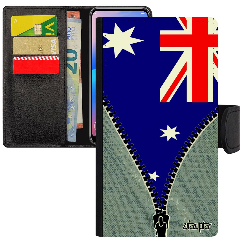 Coque Iphone Xs Max Cuir À Rabat Portefeuille Drapeau Australie Australien Noir Jeans Rugby Jo Basket Flip Case 64 Go Football