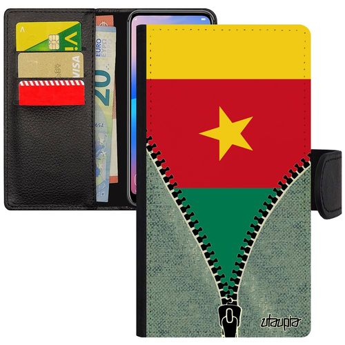 Coque Galaxy J3 2015 Portefeuille Porte Cartes Drapeau Cameroun Camerounais Foot Basket Jo Republique Du Leather Can Noir De Samsung