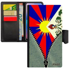 Coque À Rabat Iphone 6 6s Porte Cartes Drapeau Tibet Tibetain Bouddha Jeans Mobile Zen Etui Antichoc Unique Magnetique Asie De
