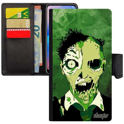 Coque Rabat Iphone 7 Portefeuille Zombie Horreur Effrayant Homme Mobile Apocalypse Etui Vert Mort Vivant Pochette Nuage Fumee