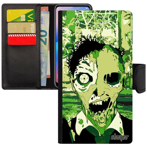 Coque Iphone 7 Plus Rabat Porte Cartes Zombie Effrayant Flip Case Vert Squelette Ruine Ville Horreur Immeuble Etui 4g Antichoc