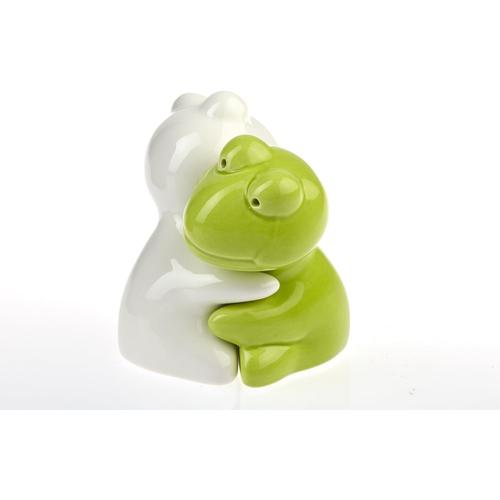 Blanc,Vert By-Bers Ensemble Salière Et Poivrière En Céramique Motif Grenouille Et Vache, Souris, Animaux, Éléphant Vert Clair Et Blanc