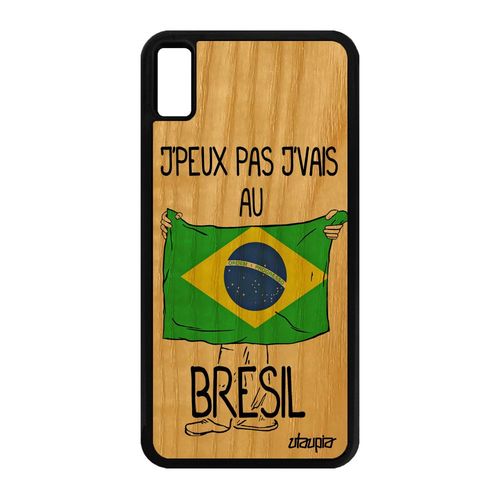 Coque En Bois Pour Iphone Xs Max Silicone J'peux Pas J'vais Au Bresil Case Etui Jo Foot Humour Jeux Olympiques Basket 64 Go De