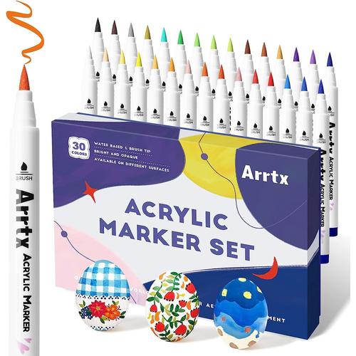 30 Couleurs De Crayons Acryliques Imperméables Pour Peindre À L'eau, Pointe Du Pinceau, Séchage Rapide, Stylos Acryliques Pour Roche, Bois, Métal, Plastique, Verre, Toile