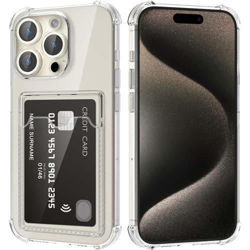 Coque Pour Iphone 15 Pro Max Souple Tpu Silicone Transparente Protection De La Caméra Étui Avec Porte-Cartes Portefeuille Lentille Anti-Rayures Carte Housse