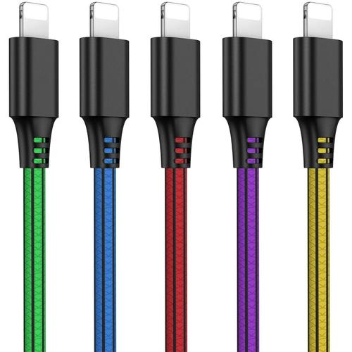 [5Pack] Cable Phone Chargeur Phone 2m PVC Câble USB Charge Rapide Câble Cordon Compatibilité pour phone 12 11 XS Max XR X 8 7 6s